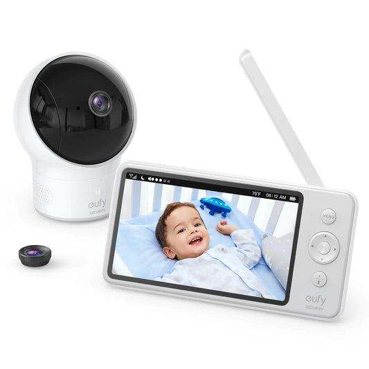 eufy Security Spaceview Video Baby Monitor E110 with Camera and Audio Security Camera 720p HD Resolution Night Vision 5" Display 110° Wide-Angle Lens Included Lullaby Player Sound Alert