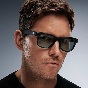 AI Meta Regular Square Sunglasses Wayfarer Matte Black / G15 Green Transitions Regular