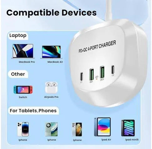 Charging Station 40W4Port USB Charging Station Multiple USB Charger Station Charging Station for Multiple Devices Multi USB Charging Station Chargers for Multiple Devices Multi Charging Station