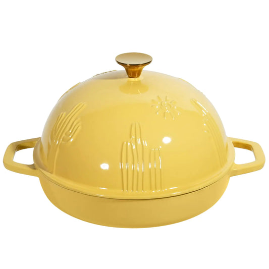 Flavehc Bread Oven Cast Iron Bread Dutch Oven with Cloche Lid for Bread Baking Yellow Enameled Cast Iron Bread Oven with Dome Lid for Sourdough 5 qt