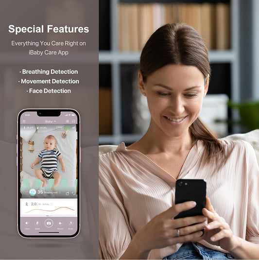 iBaby Smart Baby Breathing Monitor - with Camera and Audio Tracking Babys Breathing Sleeping Movement. i2 Wi-Fi Video Baby Monitor Contactless Work with Smartphone.