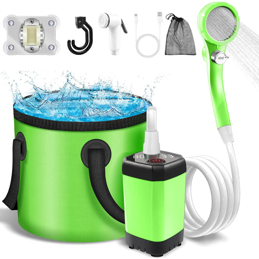 Soefanh Outdoor Portable Shower for Family: Rechargeable Shower Pump for Road Trip with Children - Green Camp Shower Head for Pet Car Plants in Garden