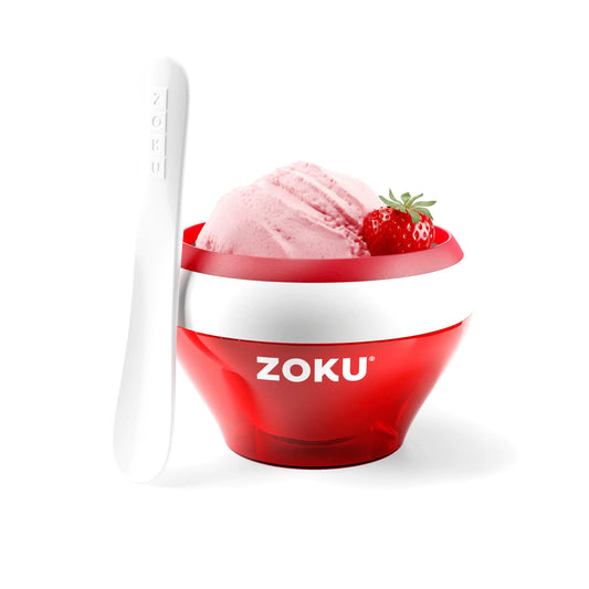 ZOKU Ice Cream Maker Compact Make and Serve Bowl with Stainless Steel Freezer Core Creates Soft Serve Frozen Yogurt Ice Cream and More in Minutes BPA-free Red