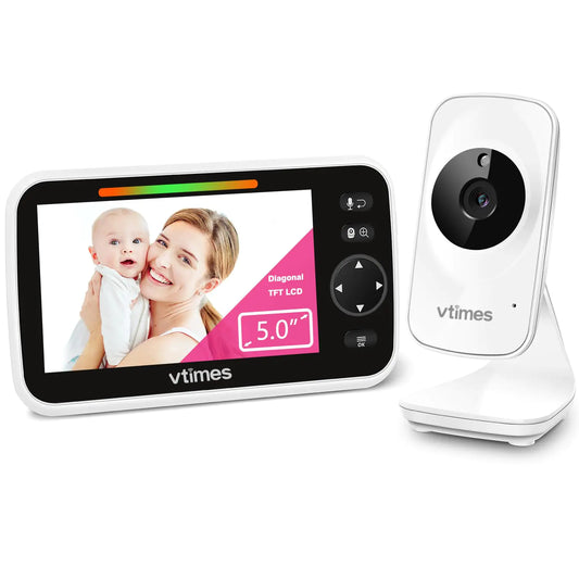 VTimes Video Baby Monitor with Camera and Audio No WiFi 5" LCD Screen Two-Way Audio Baby Camera Monitor Night Vision1000ft Range 2X Zoom Temperature Display Lullabies for Baby Elderly Pet