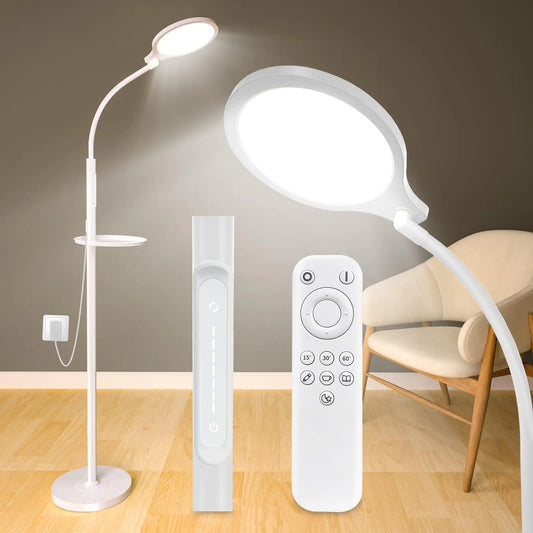 Light Therapy Floor Lamp Dimmable 11000 Lux UV-Free LED Sunlight Lamp with Tray 2-in-1 Floor & Desk Adjustable Height Full Spectrum Happy Therapy Light with Remote Timer for Reading Home Office