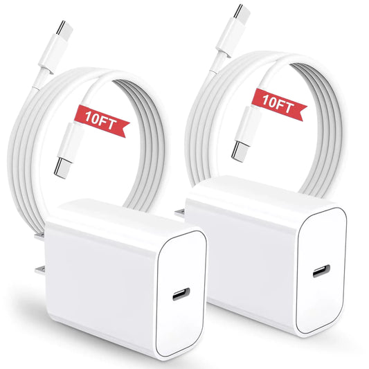 (4 Pack) Smart 3-Power Level USB-C Fast Chargers with 10ft Extra-Long Cables – Ultimate Compatibility with All Modern USB-C Devices. PhonesTablets and More! 5V/3A 9V/2.22A 12V/1.67A