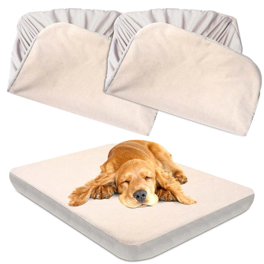 Dog Bed Covers Replacement Washable 100% Waterproof Dog Bed Cover 2 Pack Soft Noiseless Dog Bed Sheets for Dog Bed/pet Bed 42" x 28" Beige
