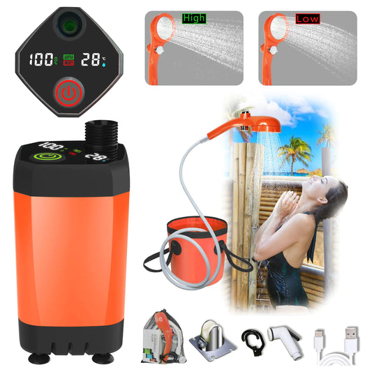 Jaugow Outdoor Portable Camping Shower: Battary Electronic Shower for Family Road Trip - Orange Camp Shower Kit for Pet Car Plants in Garden