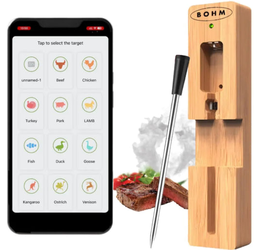 Wireless Meat Thermometer Bluetooth Food Thermometer with 230ft Long Range Smart App Control Charging Dock USB C Cable Kitchen for Oven Grill BBQ Smoker Rotisserie