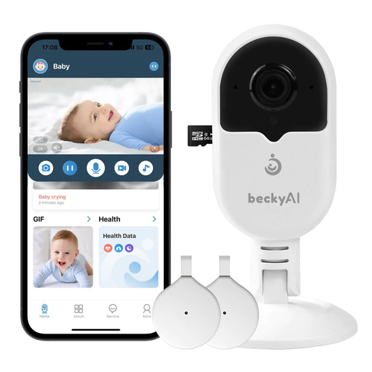 beckyAI Smart Baby Monitor Contact-Free with Sleep & Breathing Tracking 2K Secure Wi-Fi Video Camera Supporting Local Video Recording AI Face Capture Crying Alerts Face Cover Alarm Night Vision