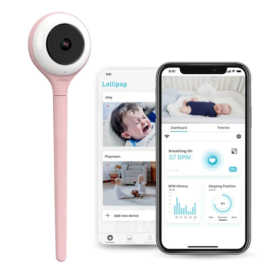 Lollipop Baby Monitor with True Crying Detection (Cotton Candy) - Smart WiFi Baby Camera - Camera with Audio Video and Sleep Tracking - Comes with Infrared Night Vision.