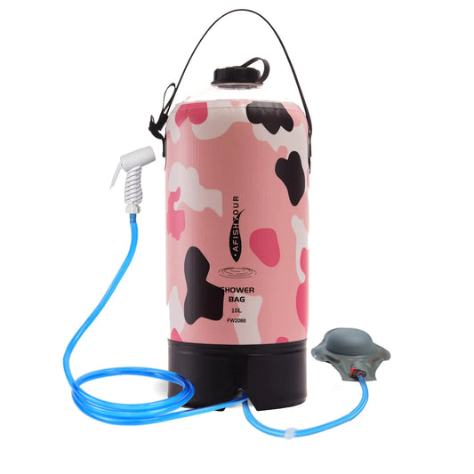 AFISHTOUR Portable Camping Shower Bag - 10L/2.2 Gallons Solar Shower Water Bag with Foot Pump Hose and Shower Head - Camp Shower for Camping Beach Travel Outdoor Activities