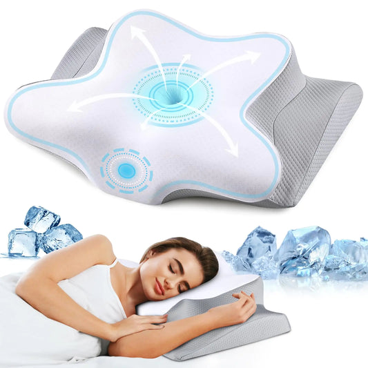 Neck Pillow Cervical Memory Foam Pillows Cooling Contour Pillow for Neck Pain Relief Ergonomic Orthopedic Bed Pillow for Side Back Stomach Sleepers with Breathable Pillowcase