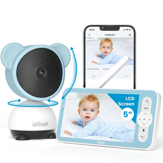 ieGeek 5 Baby Monitor WiFi Smartphone 1080P Baby Camera Via Screen and App Control Night Vision Video Baby Monitor with Sound& Motion Detection 2-Way Talk 360° PTZ LCD Monitor Control