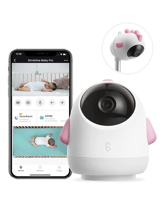 Simshine Smart Baby Monitor WiFi Smartphone AI Cry Soothing Lullaby Sleep Breathing Analysis 2K UHD Video Camera 2-Way Talk Night Vision Virtual Fence