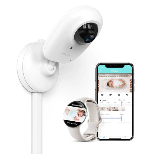 Simyke Smart Baby Monitor WiFi Smartphone 1080P Baby Room Camera APP Control AI Detection Cry Monitor and Lullabies HD Night Vision Two-Way Audio Cloud & SD Card Storage Connect Smart Watch