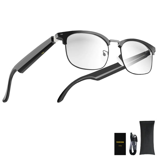 AI Translation Glasses with Over 144 Languages Real-Time Translation Touch Control Voice Assistant Anti-Blue Light Smart Music Glasses Great for Business Travel or Overseas Students(Black)