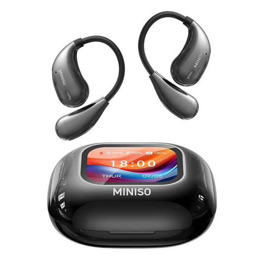 MINISO M95 Translation Earbuds Real Time Open Ear Earbuds AI Translator Earbuds 135 Languages Over The Ear Earbuds with Touch Screen Display Bluetooth 5.4 OWS Headphone fit iOS & Android Black