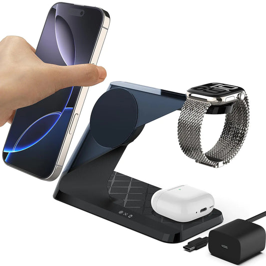 3 in 1 Charging Station for Apple Devices Mag-Safe Charger Stand Wireless Charger for iPhone 16/15/14/13/12 Series& AirPods& iWatch