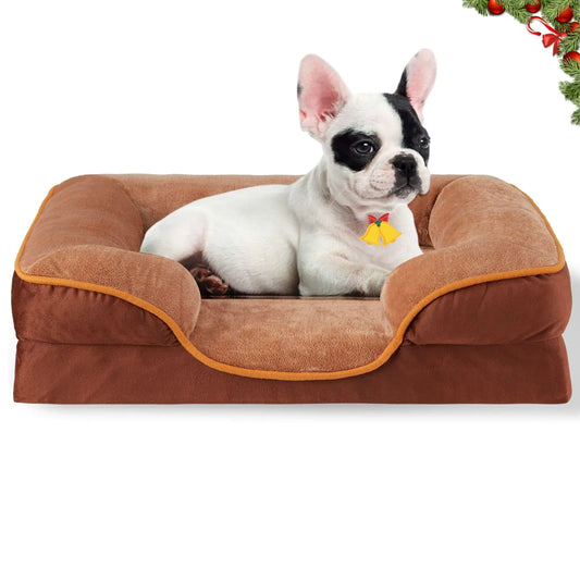 FluffyDream 28 Orthopedic Dog Bed for Medium Dog Memory Foam Dog Bed Egg-Crate Foam Dog Couch Bed with Washable Removable Cover Brown