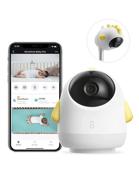 Simshine Smart Baby Monitor WiFi Smartphone AI Cry Soothing Lullaby Sleep Breathing Analysis 2K UHD Video Camera 2-Way Talk Night Vision Virtual Fence